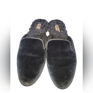 Birdies Women's Phoebe Black Velvet Winter Furry Slip-On Backless Mules Sz 9